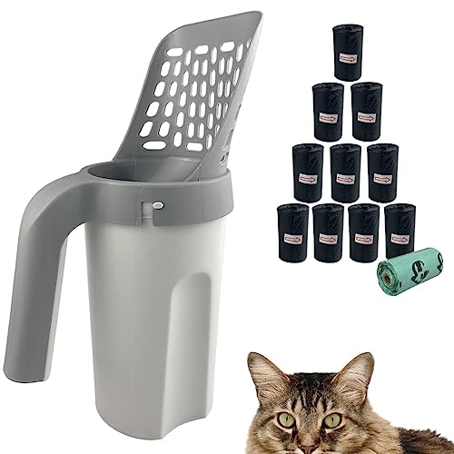 Esamploe Cat Litter Scooper with Trash Container Portable Litter Scoop Holder Litter Scoop with Holder Provides 215 Garbage Bags Scoop Litter Disposal System In One