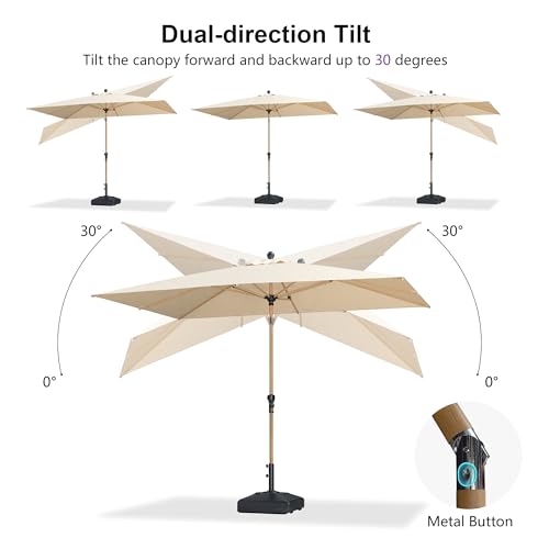 Image of PURPLE LEAF Patio Umbrella with Base 4' x 6' Table Wood-Grain Finish, Beige