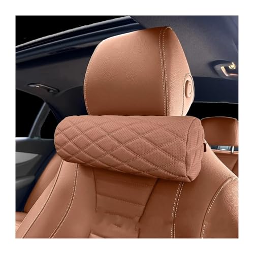 SWVYDC Almohada Cervical para Asiento de Coche, reposacabezas de Cuero con Memoria, Almohada Cervical(Camel 1PCS)