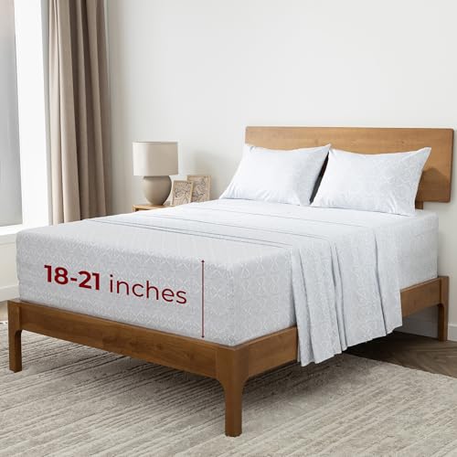 Image of Mellanni Extra Deep King Sheets - 4 PC Iconic Collection Bedding | Hotel Luxury, Ultra Soft, Cooling Bed Sheets - Wrinkle, Fade, Stain Resistant (King, Laced Sky Blue)