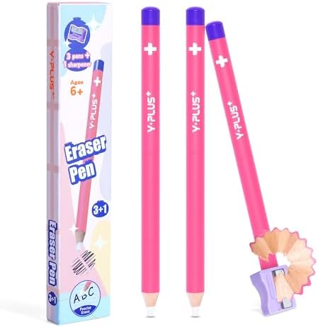 YPLUS Bolígrafo Goma con Sacapuntas, 3 Piezas Rosa para Escuela