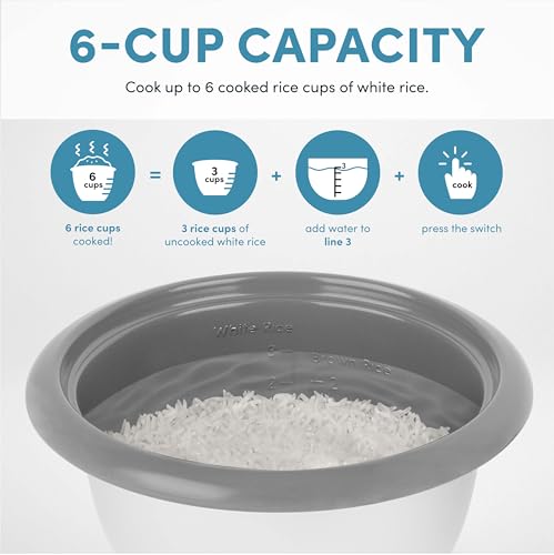 AROMA® Rice Cooker, 3-Cup (Uncooked) / 6-Cup (Cooked), Small Rice Cooker, Oatmeal Cooker, Soup Maker, Auto Keep Warm, 1.5 Qt, White, ARC-363NG