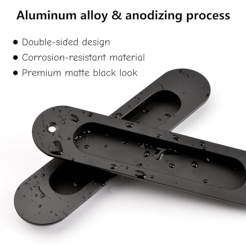 MOROBOR Double Sided Hardware Set Handle, 2pcs Oval Embedded Sliding Barn Door Handles Aluminum Alloy Modern Simple Door Pull Handle for Sliding Barn Drawer Cupboard Wardrobe (Black) - Image 3