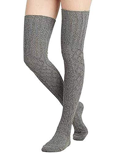 Women's Cable Knit Knee-High Winter Boot Socks Extra Long Thigh Leg Warmers Stocking Thigh-High Warm Leggings (X, Gray, OneSize)