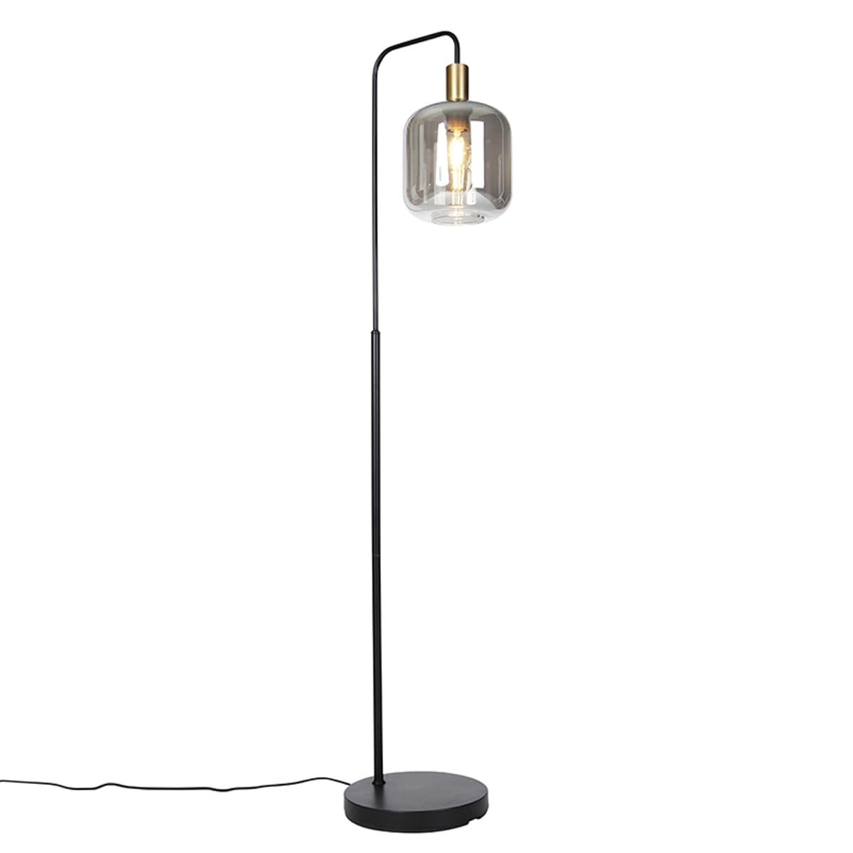 Qazqa Design Stehleuchte, Stehlampe - Zuzanna - Schwarz mit Rauchglas, max. 40W, Geeignet für LED, 150cm, Ideal als Wohnzimmerlampe