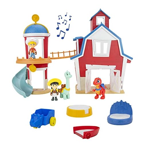 Dino Ranch Clubhouse,Large 12-Inch Playset with Lights & Sound,Features Silo with Slide,Bridge,Extendable Room,2 Dino Ranchers,2 Dinos - Toys for Kids - Your Favorite Pre-Westoric Ranchers