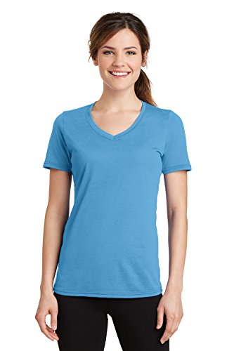 Port & Company Ladies Performance Blend V-Neck Tee. LPC381V Aquatic Blue