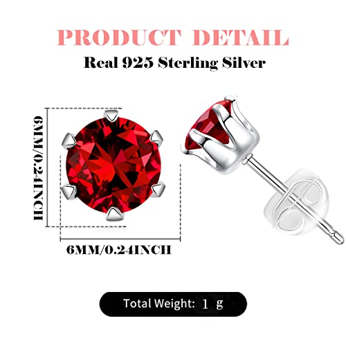 925 Sterling Silver Red Stud Earrings For Women Girls, Hypoallergenic Small Birthstone Earrings, Halo Simulated Cubic Zirconia Diamond Earrings For Sensitive Ears Christmas Gifts (January) #TOP6