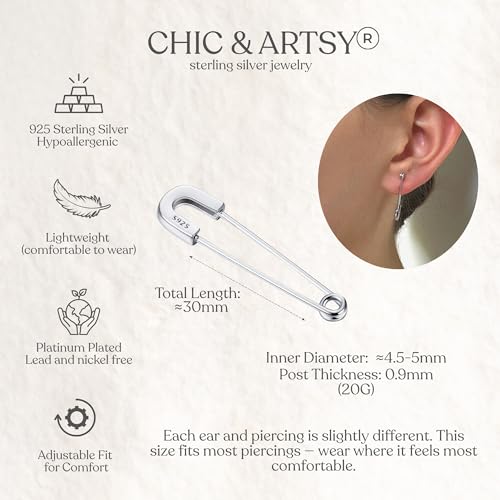 Pendientes de clip de plata 925 CHIC & ARTSY estilo punk unisex para orejas sin agujero 5