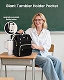 LOVEVOOK Laptop Backpack for Women with Giant Tumbler Holder Pocket,15.6 inch Waterproof Travel Backpack Purse Computer Laptop Bag,Professional Work College Nurse Teacher Backpack Casual Daypack,Black