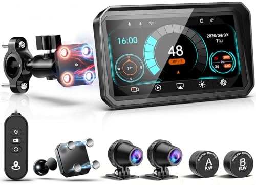 Image of 2026 LBW 6 inch Motorcycle CarPlay GPS with Wireless Android Auto, Dual 2K Dash Cam /Recorder, Navigation System, IP69K Waterproof, QLED Touchscreen, TPMS, BT, G-Sensor, Loop Recording, Magnetic Bracket