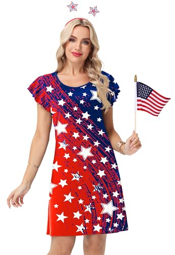 Image of AOBUTE Womens 4th of July Dress American Flag Party Dresses USA Parade Mini Dress