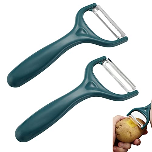 YUNYAN Fruit Peeler Lot de 2 éplucheurs multifonctions en acier inoxydable avec lame pendulaire pour pommes de terre, carottes, légumes, fruits, 14 × 6 cm (noir et vert)