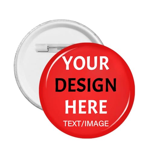 Custom Button Pins With Picture - Personalized Pins With Your Picture Text Logo Name - Red 1.5 inch