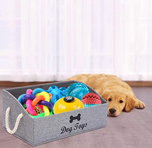 Image of Morezi Large Dog Toy bin Puppy Shallow Toy Baskets - Perfect for Collapsible Bin for Living Room, Playroom, Closet, Home Organization - Snow Gray - Rectangle - Dog