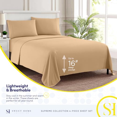 Full Size Sheet Sets - Breathable Luxury Sheets with Full Elastic & Secure Corner Straps Built In - 1800 Supreme Collection Extra Soft Deep Pocket Bedding Set, Sheet Set, Full, Camel