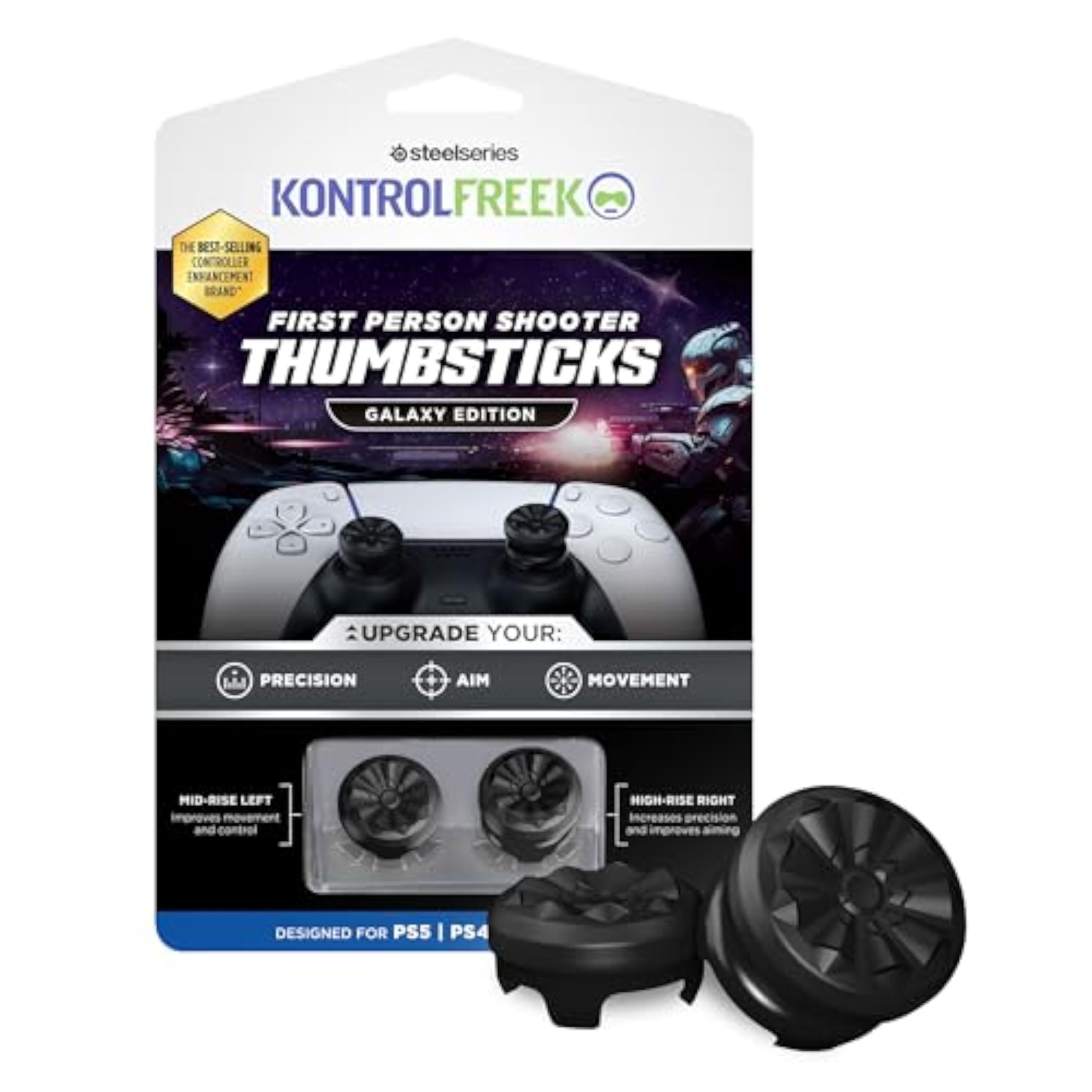 KontrolFreek FPS Freek Galaxy Black para PlayStation 4 (PS4) y PlayStation 5 (PS5) | Pulgares de Rendimiento | 1 Tiro Alto, 1 Tiro Medio | Negro