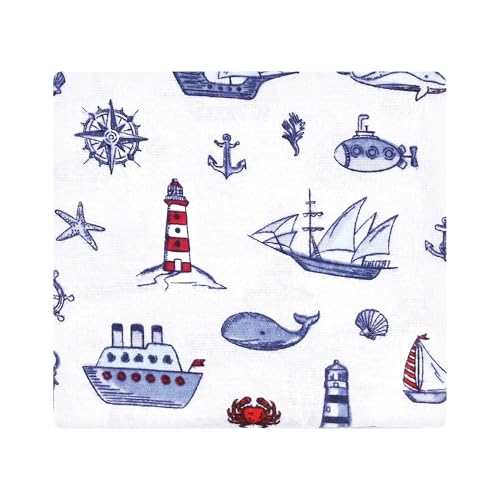 Image of Little Treasure Hudson Baby Cotton Poly Flannel Receiving Blankets Multipack, Blue Lighthouse, 30x30 inches