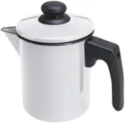 Caneca Leiteira Com Bico e Tampa Fervedor Esmaltado Ágata 900ml Branca