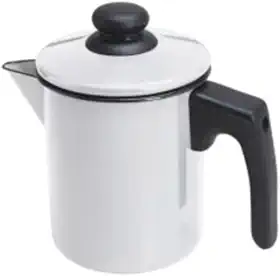 Caneca Leiteira Com Bico e Tampa Fervedor Esmaltado Ágata 900ml Branca