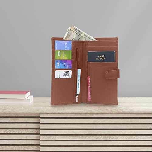 Image of KARA Tan Unisex Genuine Leather Passport Holder - Travel Friendly Passport Wallet with 8 Card Holder Slot