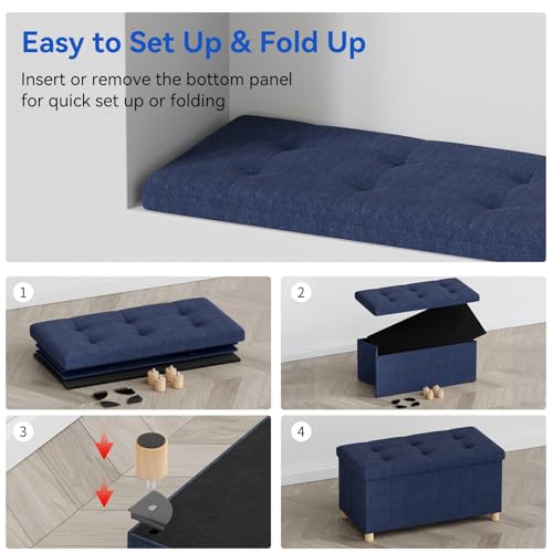 Image of BRIAN & DANY 30 Inches Folding Storage Ottoman Bench, Ottoman with Storage Bench for Bedroom, Living Room, Entryway, Foot Rest with Legs, Blue