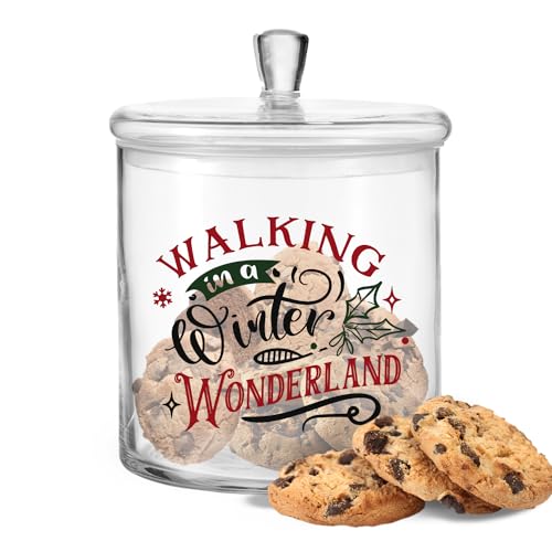 GRAVURZEILE Leonardo Biscuit Jar with UV Print - Walking in a Winter Wonderland - Glass Biscuit Jar with Airtight Lid - Storage Jar for Cookies and Gingerbread - Festive Decoration for Christmas