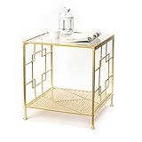 Glass End Table with Shelf, 20 Inch Gold Side Table, 2-Tier Nightstand with Tempered Glass Top and G
