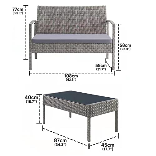 TMEE Grey Rattan Garden Furniture Set 2 Pieces Patio Outdoor Wicker Sofa Bench with Glass Coffee Table for Poolside Backyard Balcony 7 TMEE Grey Rattan Garden Furniture Set 2 Pieces Patio Outdoor Wicker Sofa Bench with Glass Coffee Table for Poolside Backyard Balcony - Image 7