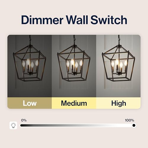 Image of JONATHAN Y Pagoda 4-Light Pendant 12 inch Cage, Oil Rubbed Bronze | Traditional Metal Farmhouse Hanging Lantern Ceiling Fixture, Adjustable Chain Link, For Kitchen Island, LED Bulb Included