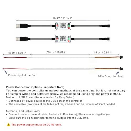 2 Pack Cinta LED Ultra-delgada 1.64ft 160 LEDs RGB 5V USB miniatura 5