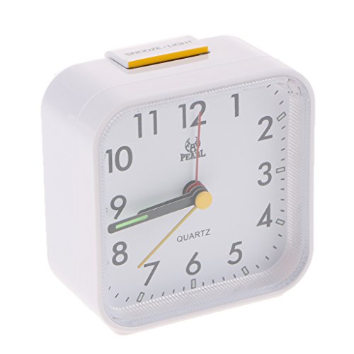 Despertador analógico de viagem Fityle relógio silencioso com soneca, alimentado por bateria - branc