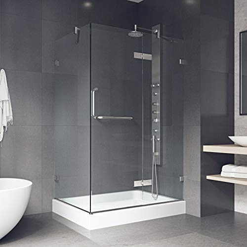 Vigo Vg6011Bncl40Wr 32.38" -40.25"W -73.38"H Frameless Hinged Rectangle Shower Enclosure With Clear 0.38" Tempered Glass Stainless Steel Hardware In Brushed Nickel Finish With Left Handle And Base #TOP3
