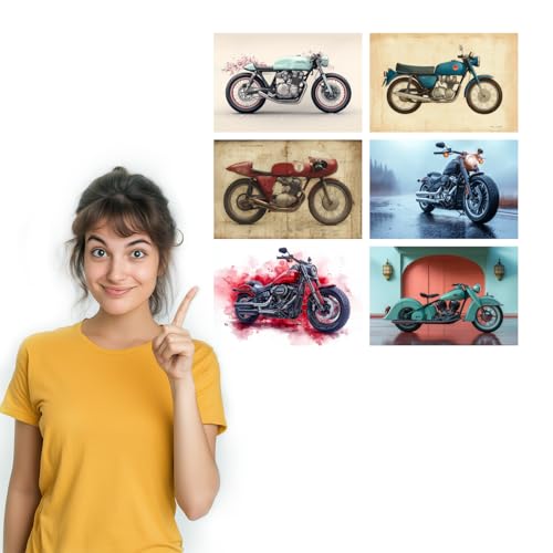 Image of SiddArtify Vintage Motorcycle Wall Art Prints Set - Classic Bike Poster Decor for Living Room Office - 8x12 Sticker Pack of 6