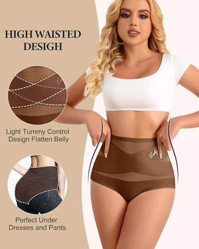 Image of Women's High Waisted Underwear Full Coverage Compression Briefs 4 /5 Packs Panties Postpartum Comfortable