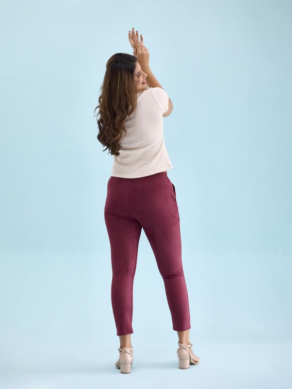 Image of GO COLORS Women Solid Mid Rise Suede Treggings
