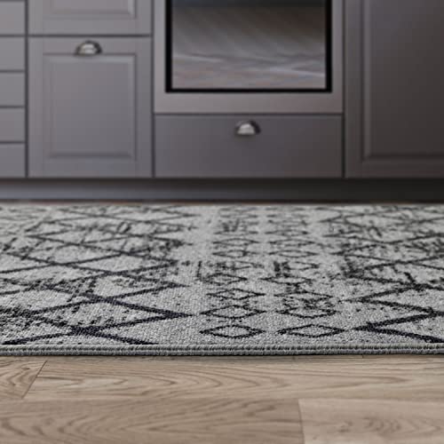 Antep Rugs Alfombras Non-Skid (Non-Slip) 2X7 Rubber Back Bohemian Distressed Moroccan Boho Low Pile Profile Indoor Runner Rug (Silver Gray, 2' X 7') #TOP4