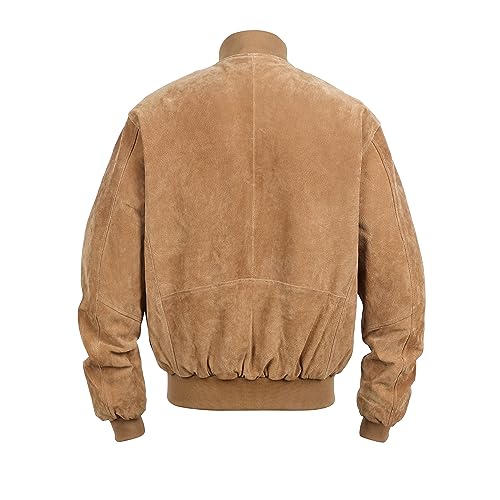 REED EST. 1950 Men’s Luxury Suede Leather Baseball Jacket – Premium Soft Suede with Smooth Interior Lining (Large, Camel)