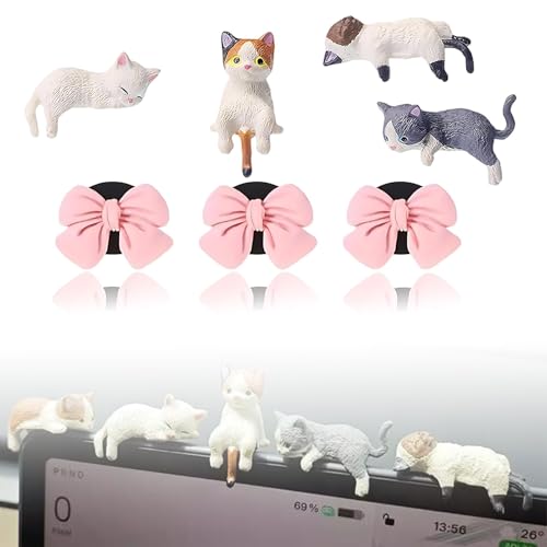 Auto Deko Innenraum, 4 Stück Katzenfiguren, Car Accessories Cute, Deko Für Auto, PVC Material, 2.5x3.5 cm, Bring Drei Duftkissen-Stücke Mit, Ideal...