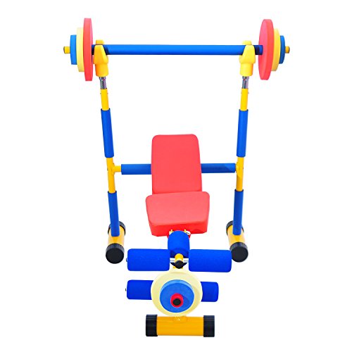 Kinsuite Kids Fun and Fitness Adjustable Exercise Equipment for Children Workout Weight Bench Set,Birthday Gifts Toy