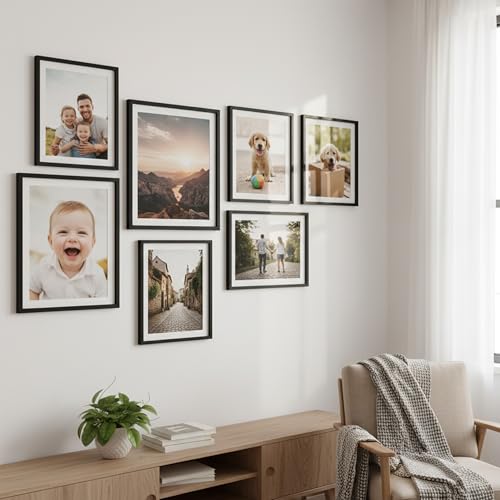 Image of kotart Photo Frame For Wall Decor | Wooden Frames For Wall Decoration | Aesthetic Collage Picture Frames | Rectangular Photo Frame For Home Decor Office | Set of 7