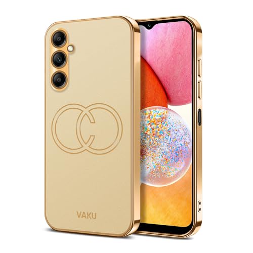 Image of Vaku Luxos Skylar Back Cover Case for Samsung Galaxy A14 5G with Leather Pattern Design Gold Electroplated Soft TPU Cover| Shockproof Protective Case - Gold