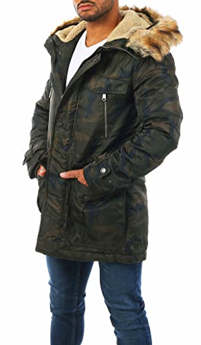 Young & Rich Herren Camouflage Parka Winter Jacke Kapuze mit Kunstfell Tarn Militär Optik Look Warm gefüttert JK-457, Grösse:M, Farbe:Camouflage