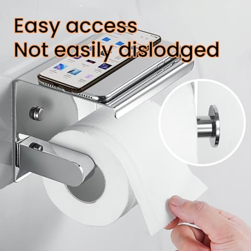 STQDEU Toilettenpapierhalter Ohne Bohren，Klopapierhalter Mit Ablage，Freistehender Toilettenpapierhalter ，WC Papierhalterung Für Handy Und Kleinteile， Papierhalter Aus Edelstahl with Adhesive Hooks