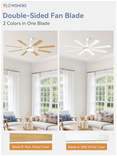 Image of ZMISHIBO 62 inch Coastal Ceiling Fan with Light, Remote Control, White
