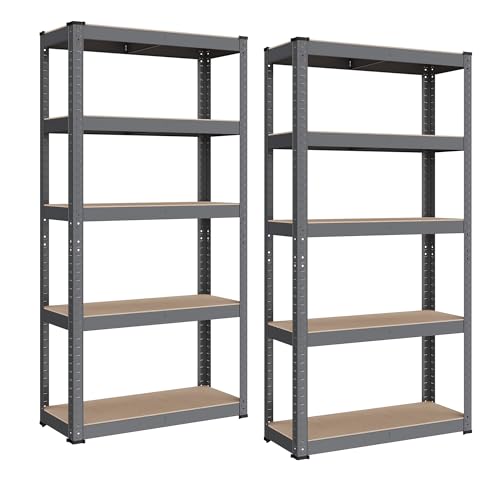 SONGMICS Schwerlastregal, 2er Set, Kellerregal, Lagerregal, 30 x 75 x 150 cm, Regal mit Stahlgestell, bis 650 kg belastbar, 5 verstellbare Ablagen, grau GLR030G02