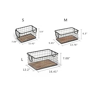 Rectangular Hand Welded Farmhouse Metal Baskets In Set Of 3 with Rustic Wooden Bottom. Large one:16.14"X12.2'X7.08"H, Study and Sutitable For Laundry, Towel, Spice Rack, Storage, Tool Box, Picnic Rectangular Hand Welded Farmhouse Metal Baskets In Set Of 3 with Rustic Wooden Bottom Large one1614X122X708H Study and Sutitable For Laundry Towel Spice Rack Storage Tool Box Picnic