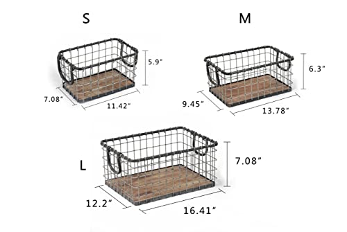 Set of 3 Rectangular Sturdy Hand Welded Farmhouse Metal Wire Basket with Rustic Wooden Bottom For Shelves, Closet Storage Bins for Shelves. Also For Laundry, Towel, Spice Rack, Tool Box (SET OF 3) by Generic - Image 2
