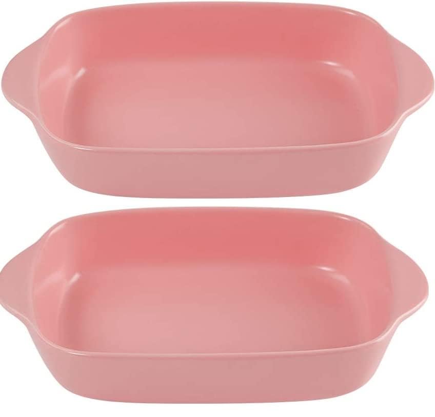 Image of Small Ceramics Rectangular casserole dish Baking Dishes with Handle for Oven Ceramic Baking Dish Pan with Double Handle 7.5 inchx5 inch (Pink - 2 Pcs)