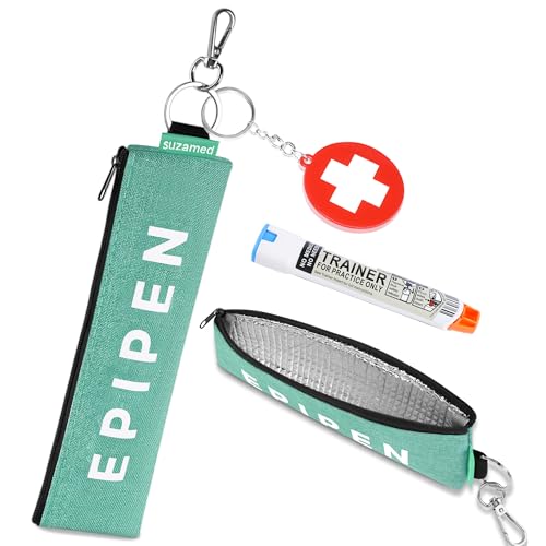 Portable EpiPen Carry Case Insulated Emergency Medical Bag Maintain Med effectiveness Fits 1 EpiPen Asthma Inhaler Auvi-Q Allergy Medication Travel EpiPen Holder for Adults or Kids (Green)